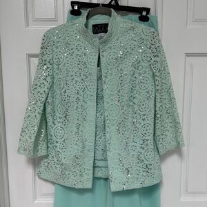 Alex Evenings Light Aqua Lace Ensemble 3 piece set